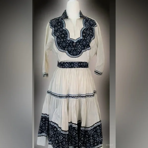 Vintage Western Patio Set White and Black Paisley Ric Rac women’s small medium - Picture 1 of 2